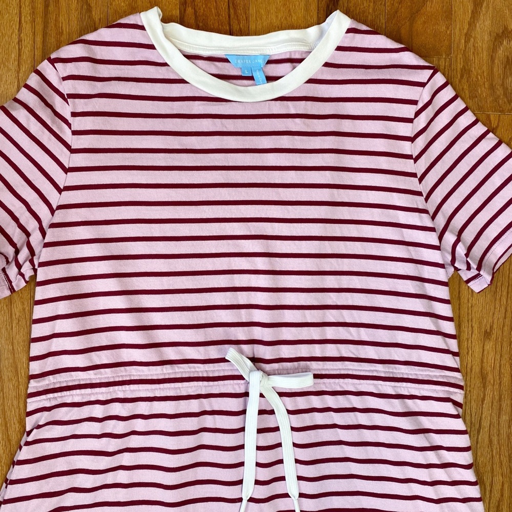 Draper James Tie Waist Dark Pink Mariner Striped T-Shirt Dress - Picture 3 of 10